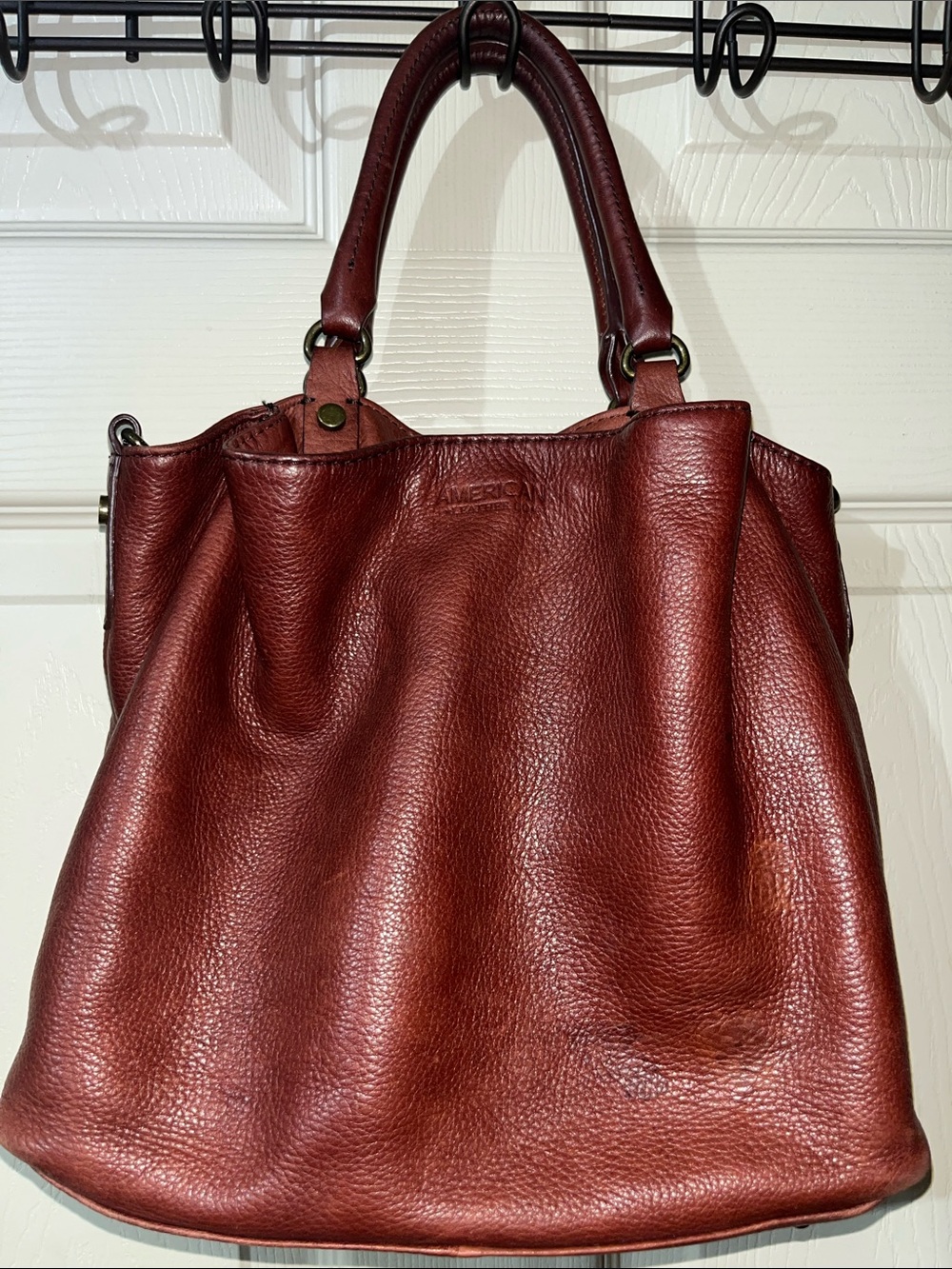 {American Leather} Burgundy Leather Shoulder Bag with Top Handles